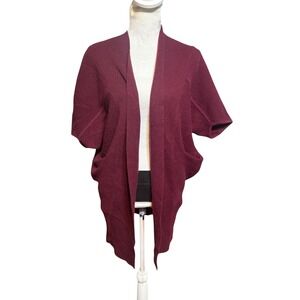R LABEL Cashmere Cocoon Cardigan Sweater Wine Red Short Sleeve Pockets S M